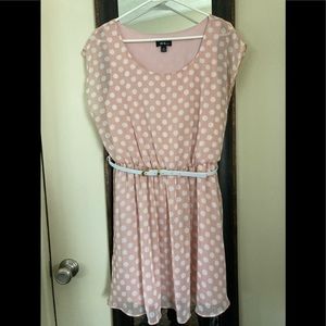 Peach colored polkadot chiffon dress. New without tags